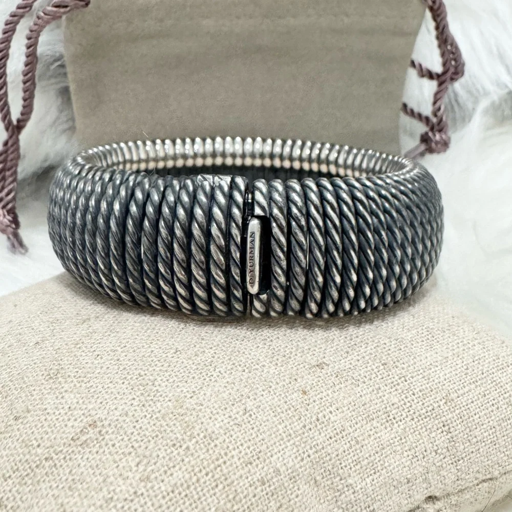David Yurman Tempo Diamond Darkened 925 Sterling Silver Wide Cable Bracelet Sz M